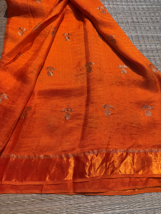 Bright Orange Jute Viscose Saree