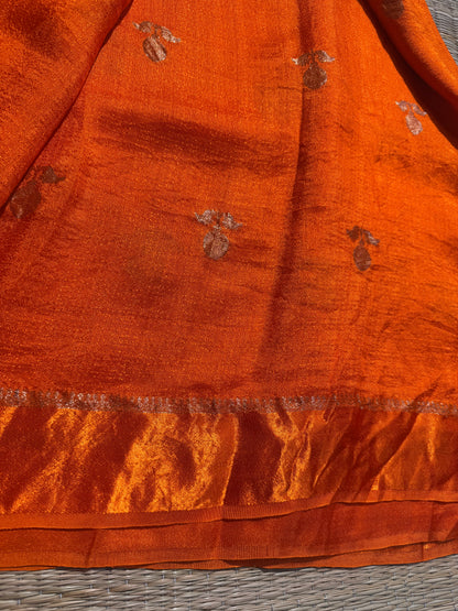 Bright Orange Jute Viscose Saree