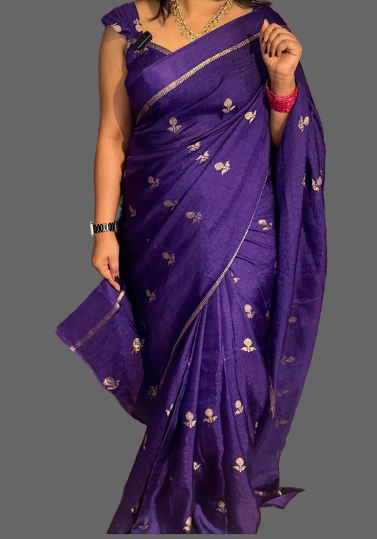 Blue Jute Viscose Saree