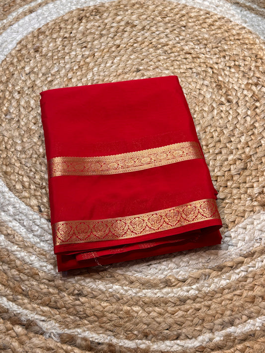 Semi Mysore Crepe Silk (Red colour - Bentex Border)