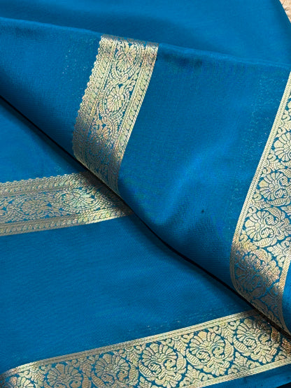 Semi Mysore Crepe Silk (Sea Green - Bentex Border)