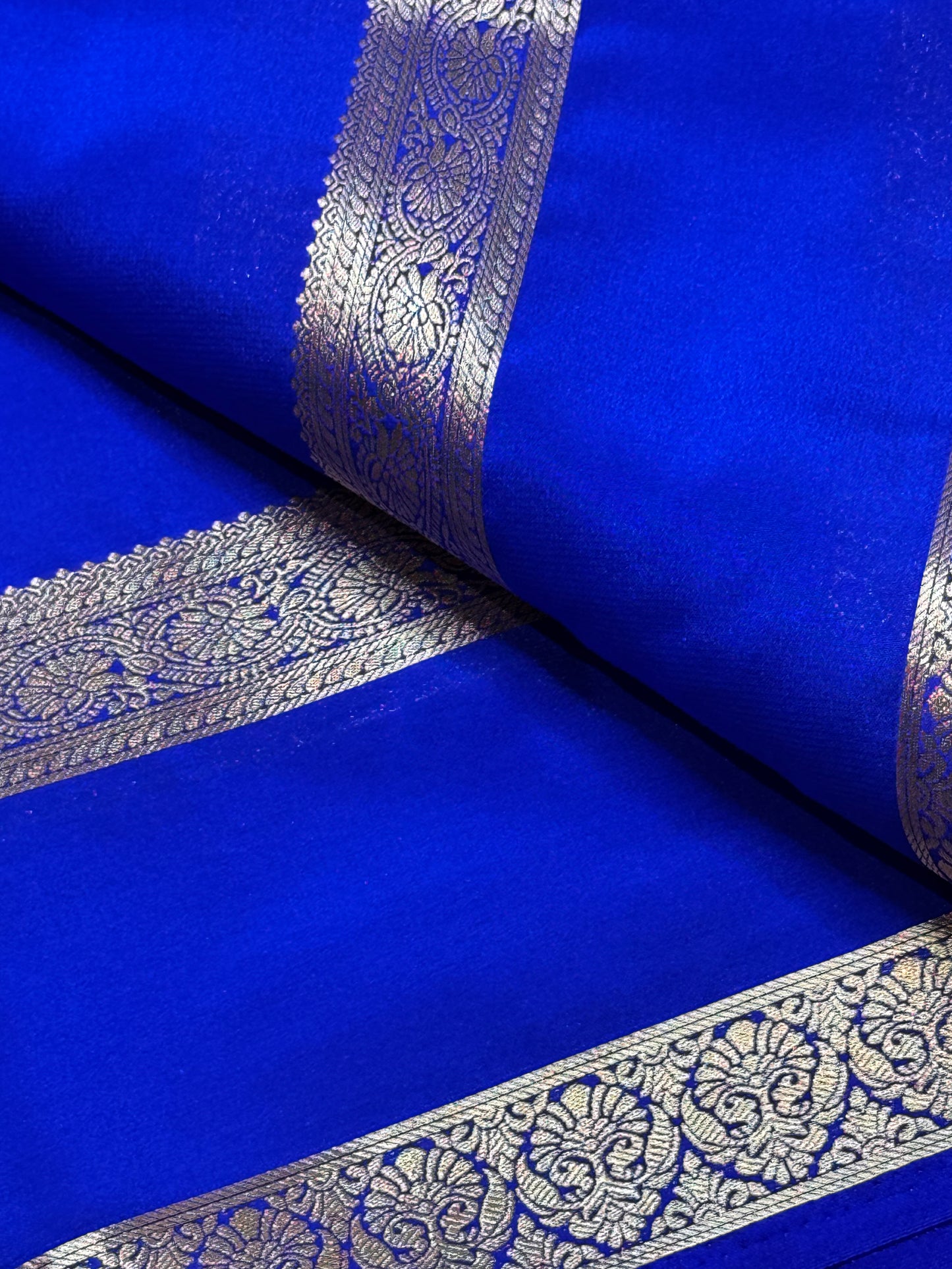 Semi Mysore Crepe Silk (Blue colour - Bentex Border)