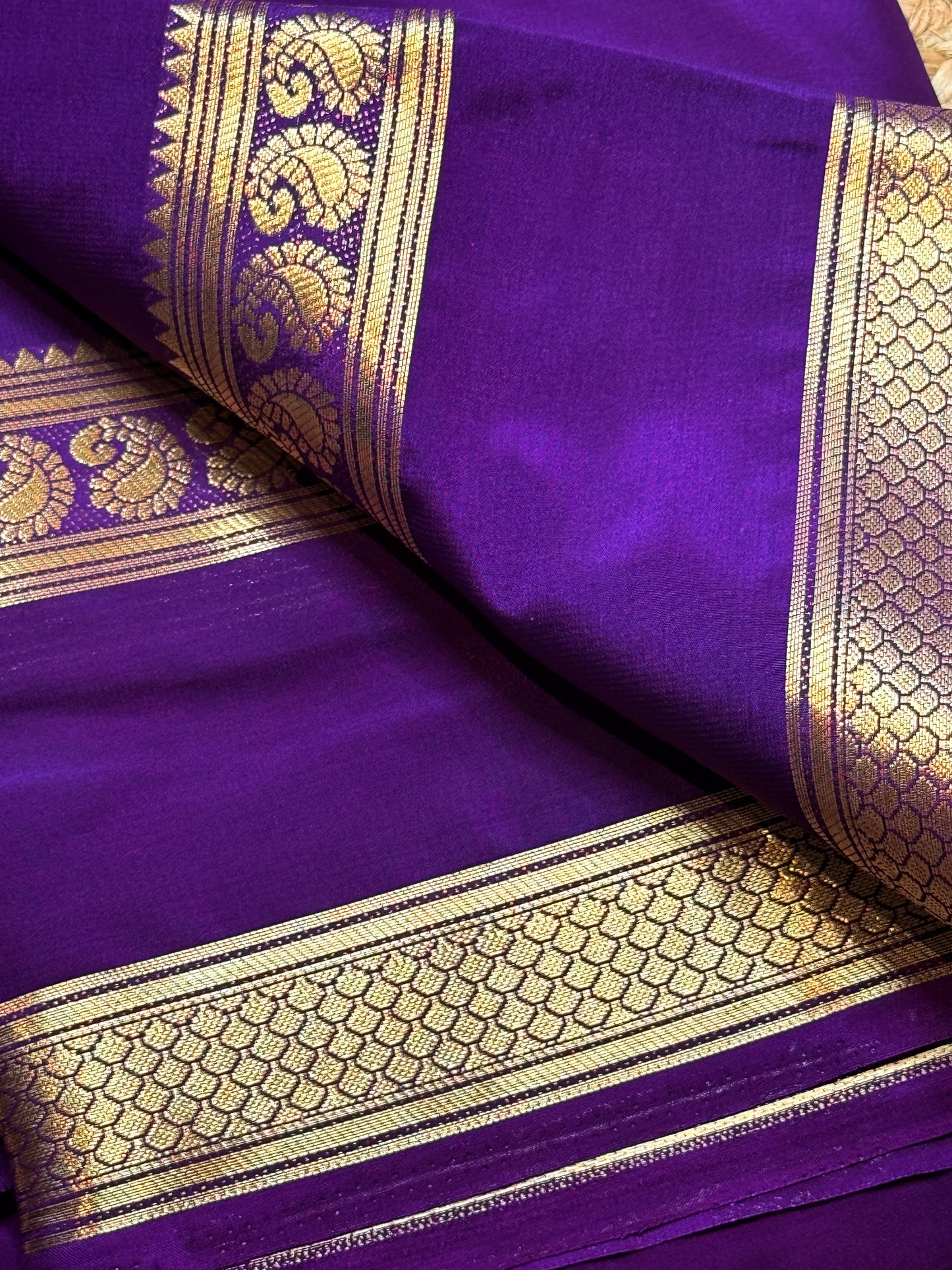 Semi Mysore Crepe Silk (Purple - Bentex Border)