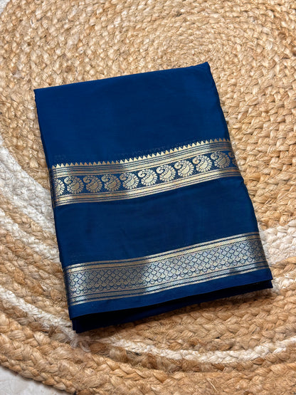 Semi Mysore Crepe Silk (Sea Blue Self colour - Bentex Border)