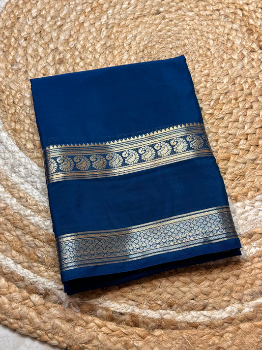 Semi Mysore Crepe Silk (Sea Blue Self colour - Bentex Border)