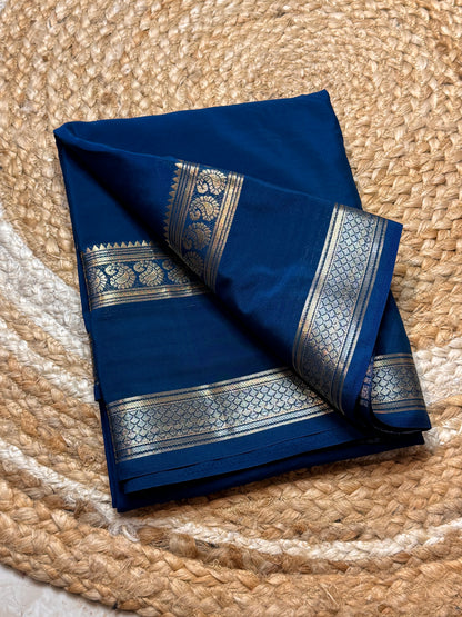 Semi Mysore Crepe Silk (Sea Blue Self colour - Bentex Border)
