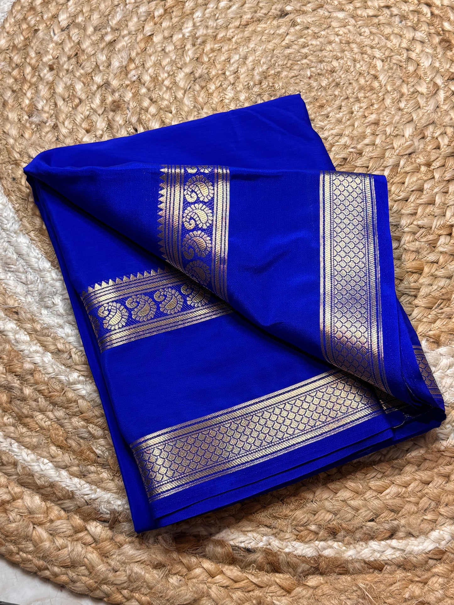 Semi Mysore Crepe Silk (Blue Self colour - Bentex Border)