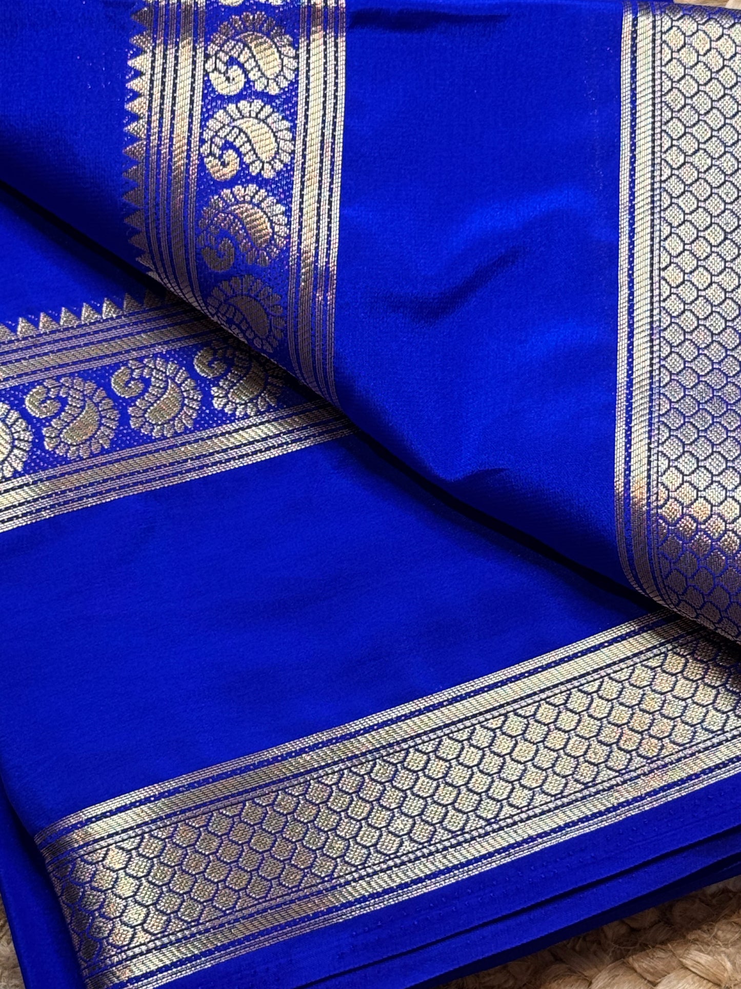 Semi Mysore Crepe Silk (Blue Self colour - Bentex Border)