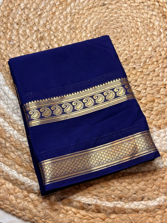 Semi Mysore Crepe Silk (Blue Self colour - Bentex Border)
