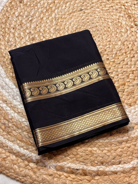 Semi Mysore Crepe Silk (Black Self colour - Bentex Border)