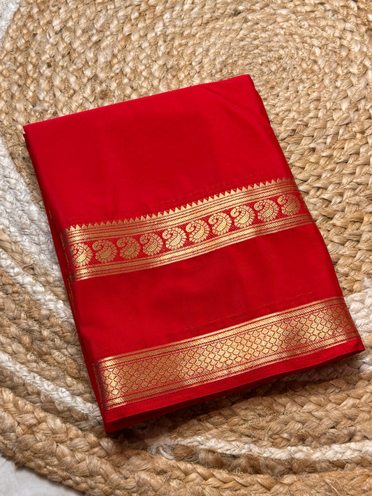 Semi Mysore Crepe Silk (Red Self colour - Bentex Border)