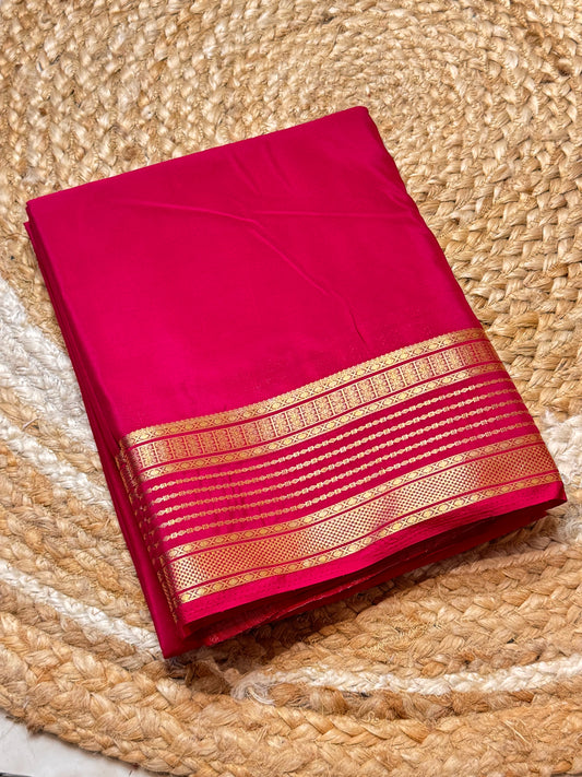 Semi Mysore Crepe Silk (Pink Self colour - Line Border)