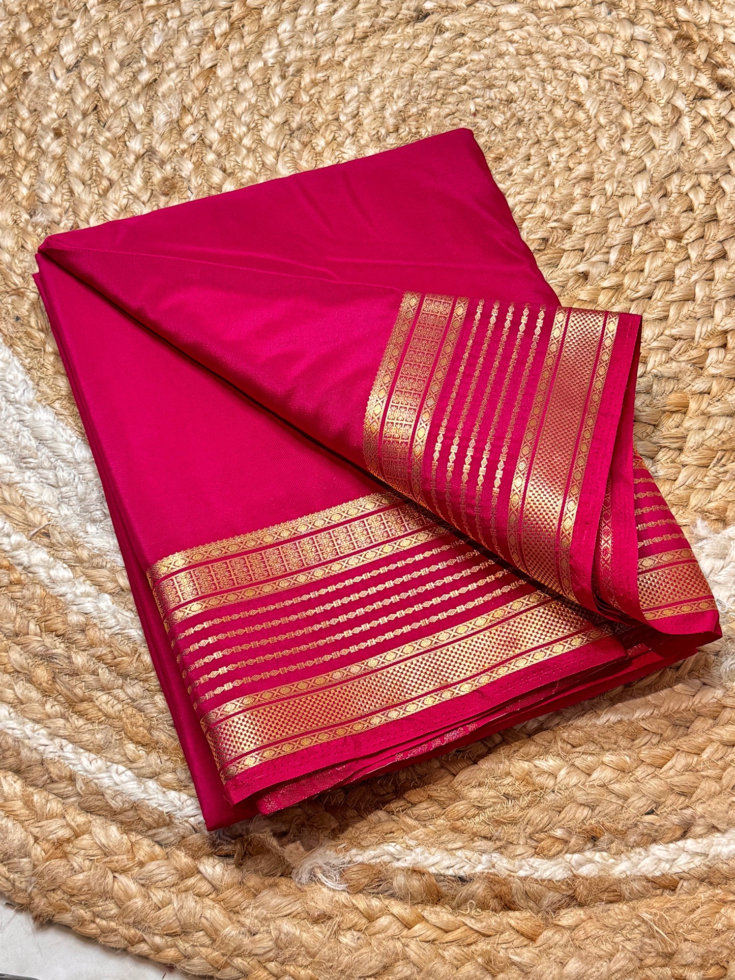Semi Mysore Crepe Silk (Pink Self colour - Line Border)