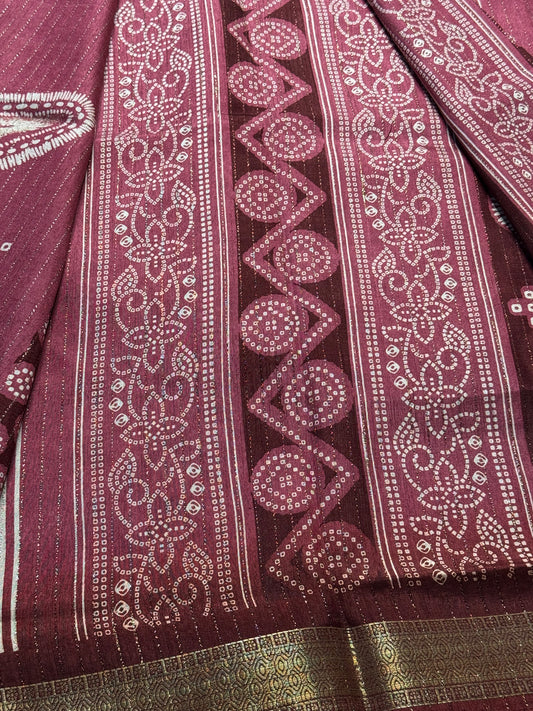 Crepe Silk Saree (Pink with Maroon)