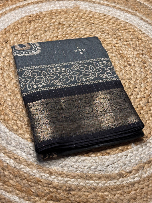 Crepe Silk Saree (Grey and Black)