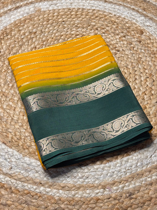 Crepe Silk Saree (Yellow with Green)