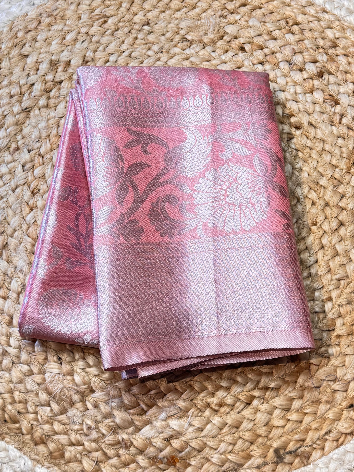 Light Pink Brocade Semi Kanchi Silk Saree