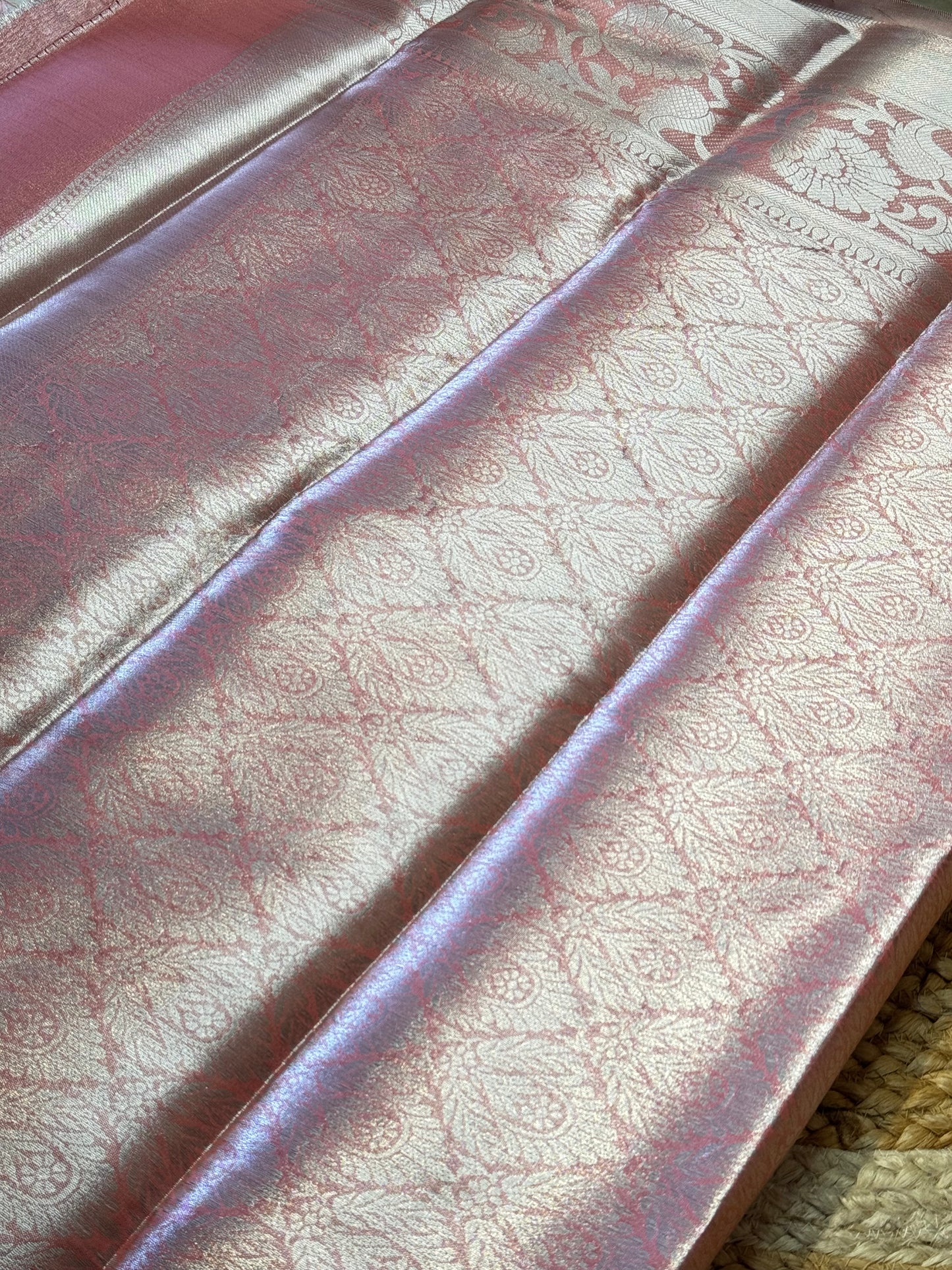 Light Pink Brocade Semi Kanchi Silk Saree