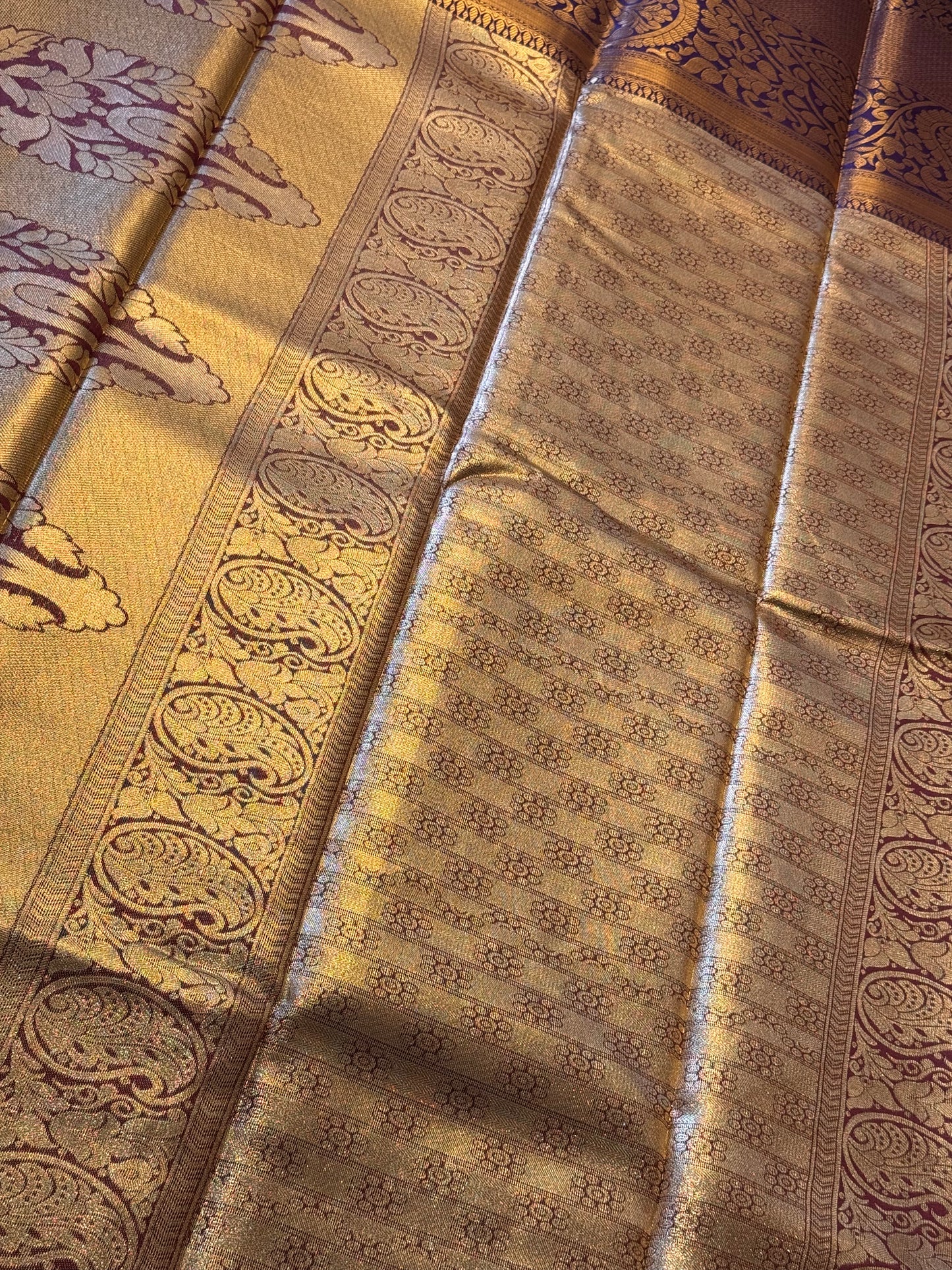 Golden Blue Brocade Semi Kanchi Silk Saree