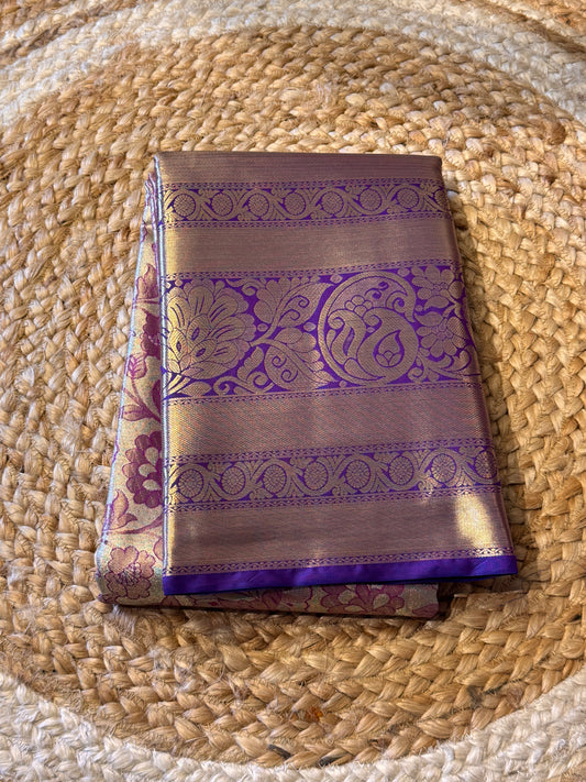 Golden Purple with Blue Brocade Semi Kanchi Silk Saree