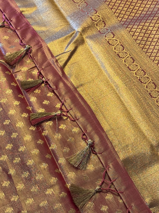 Rose Gold Semi Tissue Saree (Elephant Buttas)