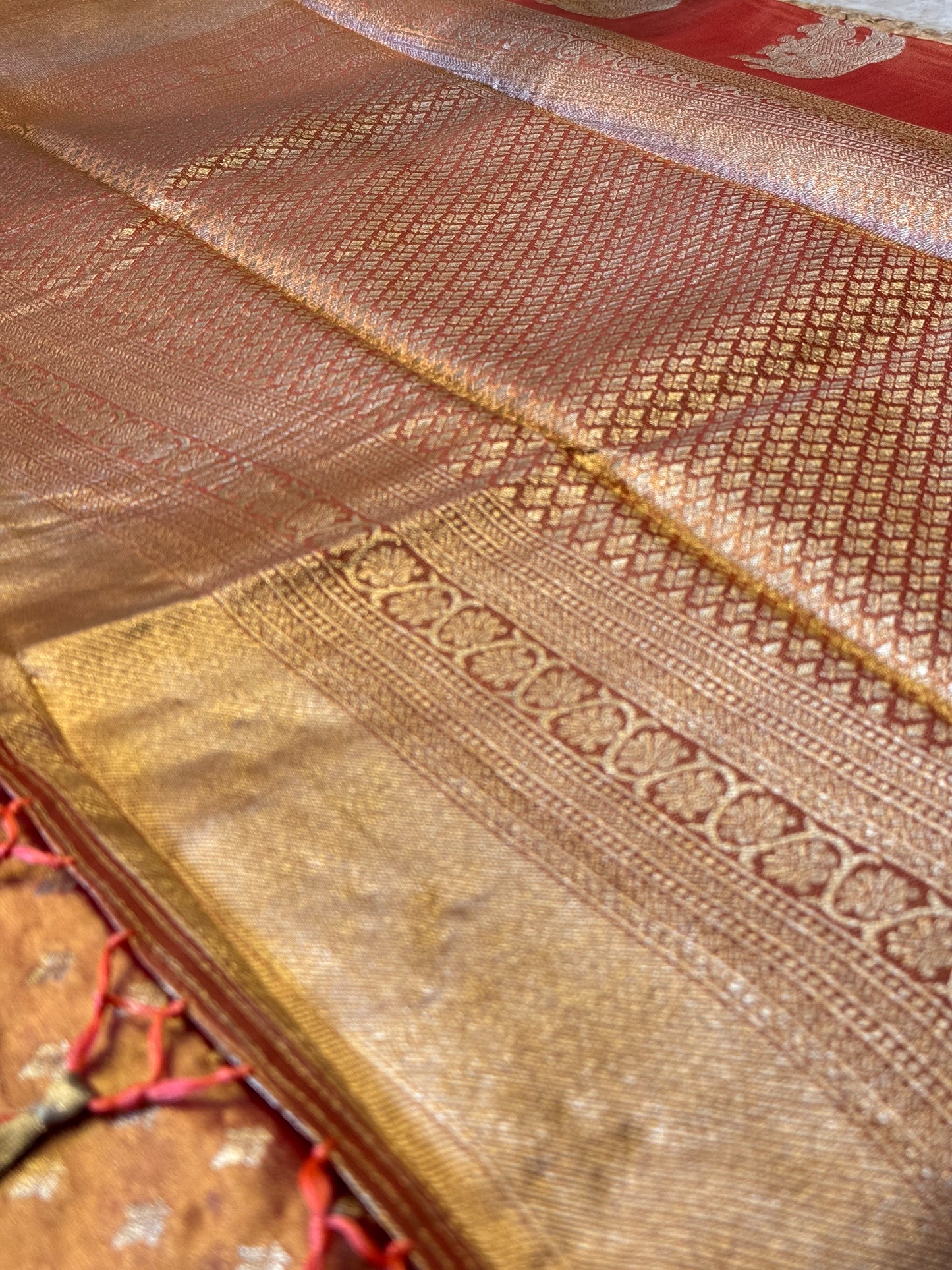 Gold Semi Tissue Saree (Elephant Buttas)