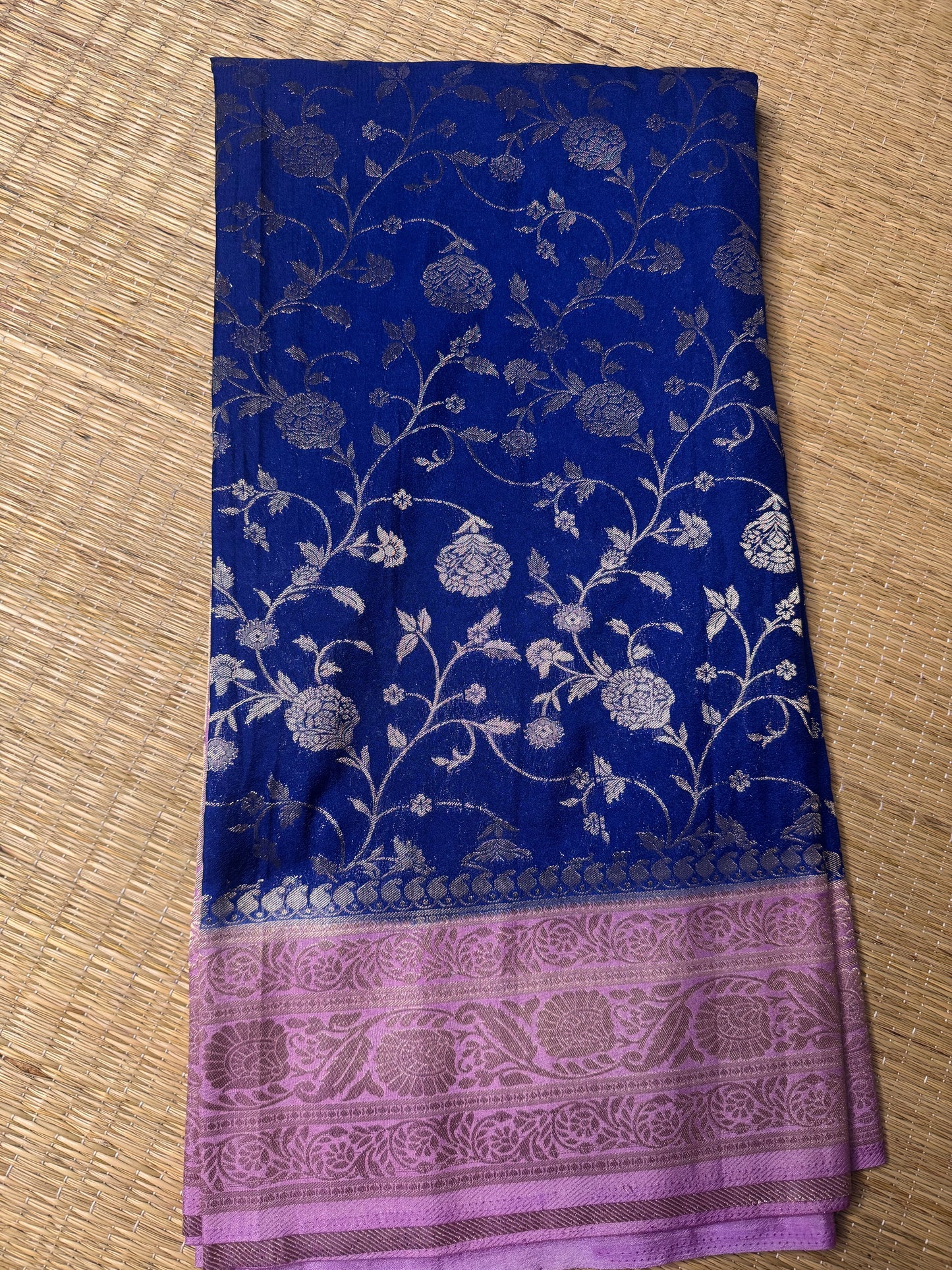 Dark blue with Lavender Jaal Pattern Soft Georgette