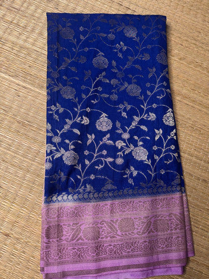 Dark blue with Lavender Jaal Pattern Soft Georgette