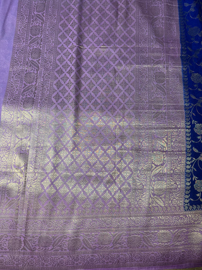 Dark blue with Lavender Jaal Pattern Soft Georgette