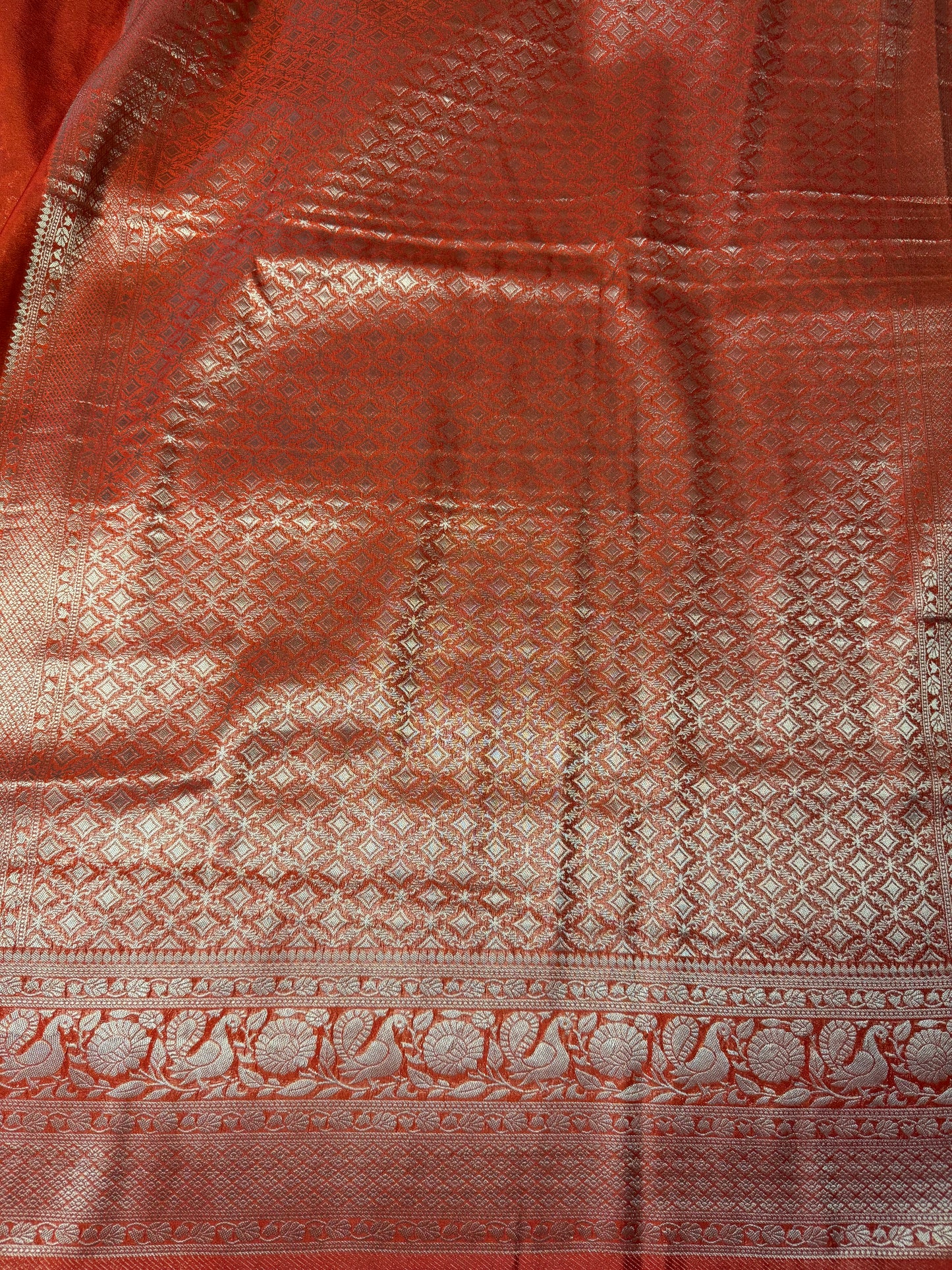 Brown with Orange Jaal Pattern Soft Georgette