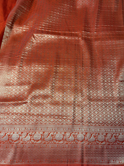 Brown with Orange Jaal Pattern Soft Georgette