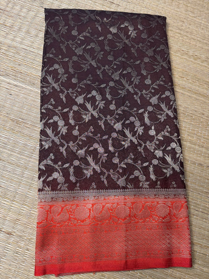 Brown with Orange Jaal Pattern Soft Georgette