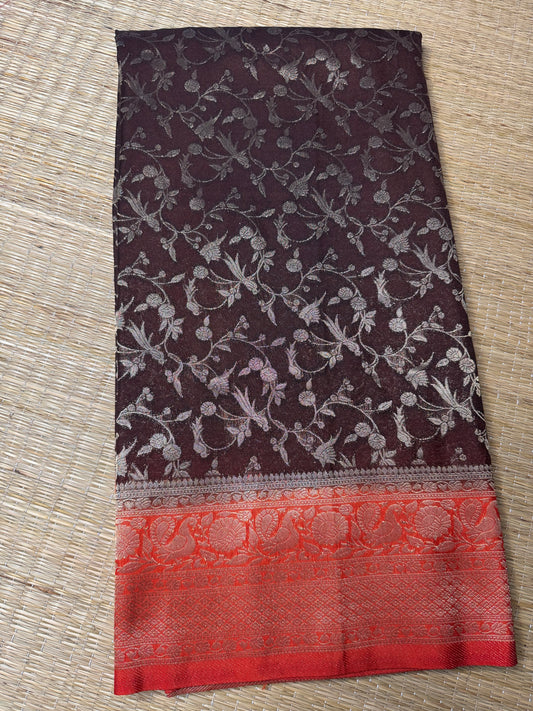 Brown with Orange Jaal Pattern Soft Georgette