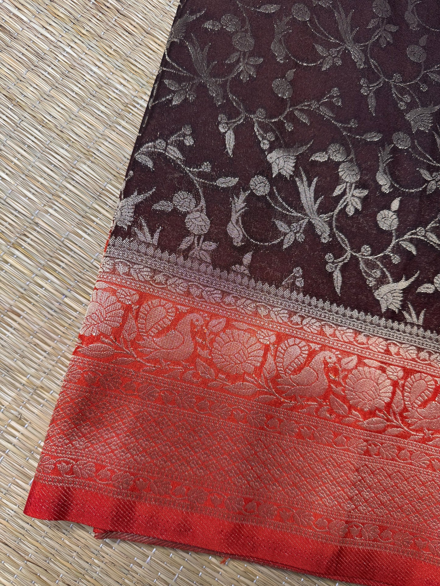 Brown with Orange Jaal Pattern Soft Georgette