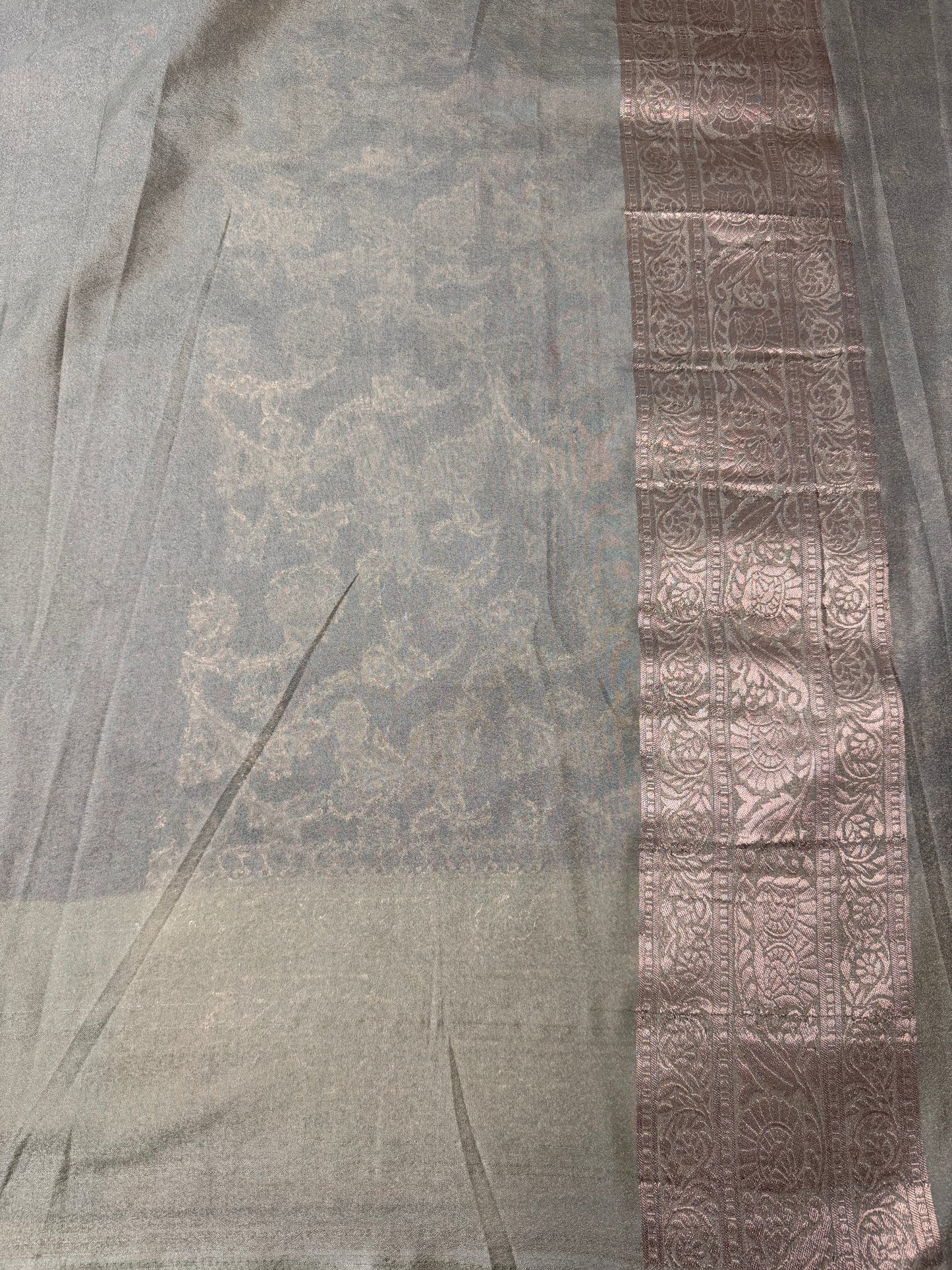 Brown with Pastel Green Jaal Pattern Soft Georgette