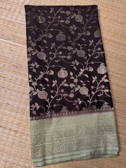Brown with Pastel Green Jaal Pattern Soft Georgette