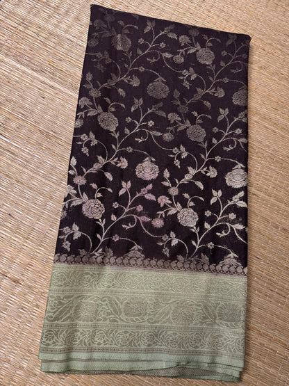 Brown with Pastel Green Jaal Pattern Soft Georgette