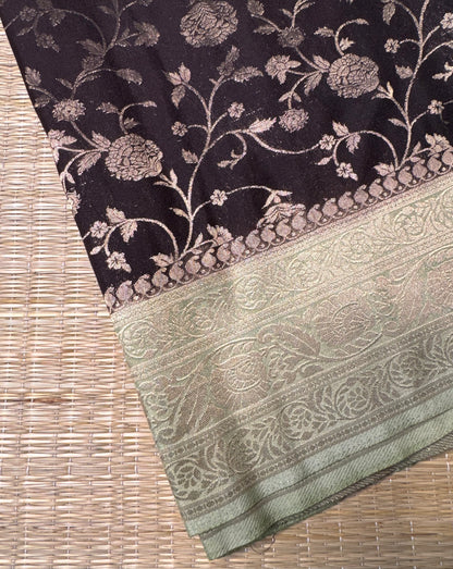 Brown with Pastel Green Jaal Pattern Soft Georgette