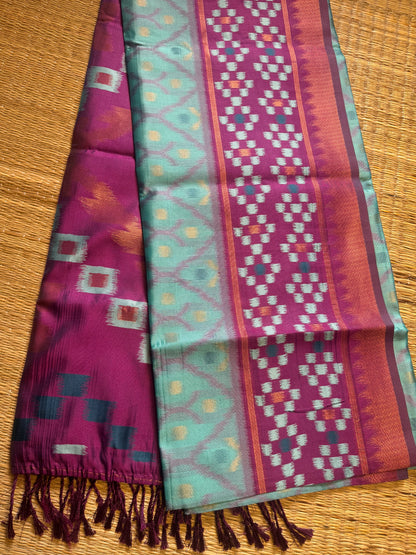 Sky blue with Purple Soft Silk Ikat Saree