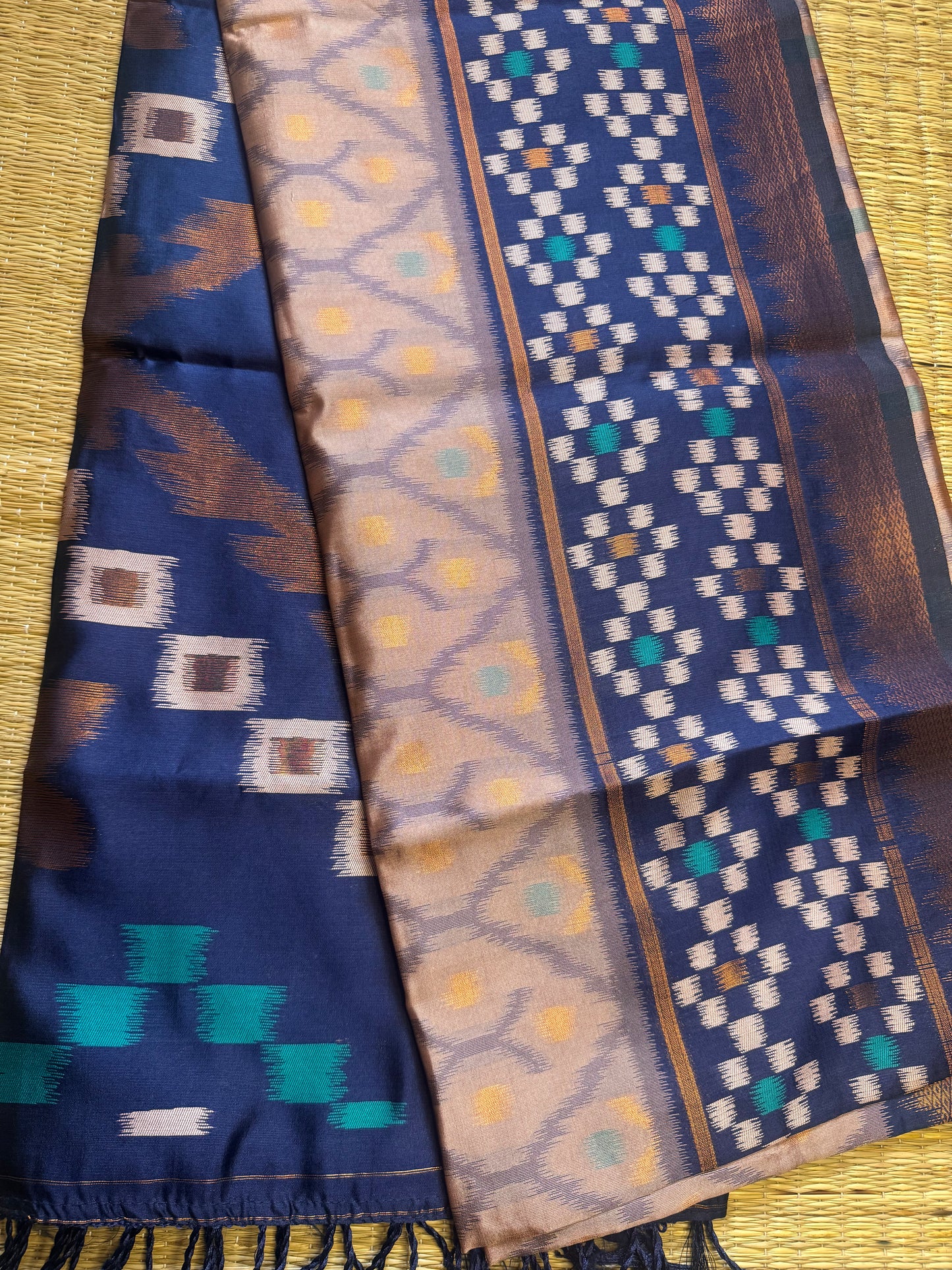 Pastel Pink with blue Soft Silk Ikat Saree