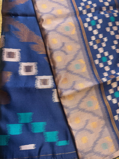 Pastel Pink with blue Soft Silk Ikat Saree