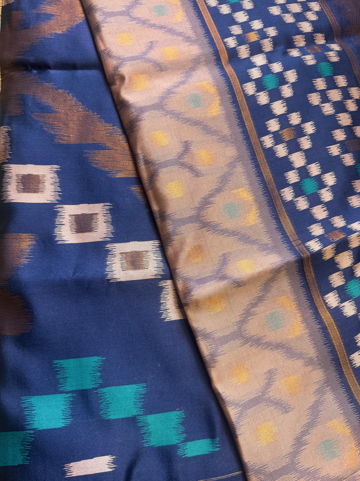 Pastel Pink with blue Soft Silk Ikat Saree