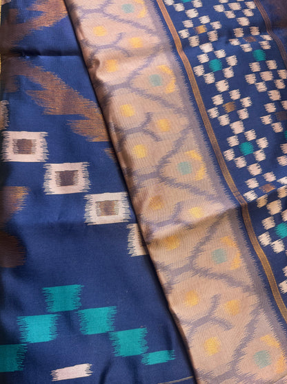 Pastel Pink with blue Soft Silk Ikat Saree