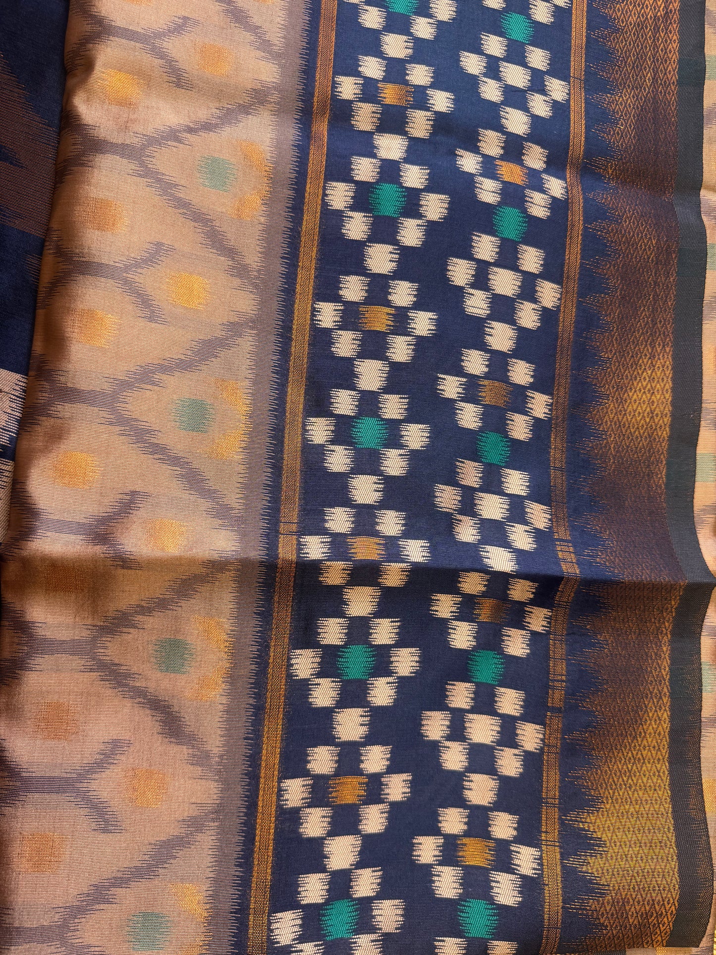 Pastel Pink with blue Soft Silk Ikat Saree