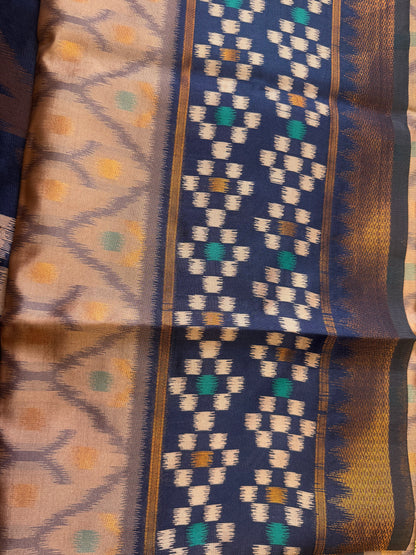 Pastel Pink with blue Soft Silk Ikat Saree