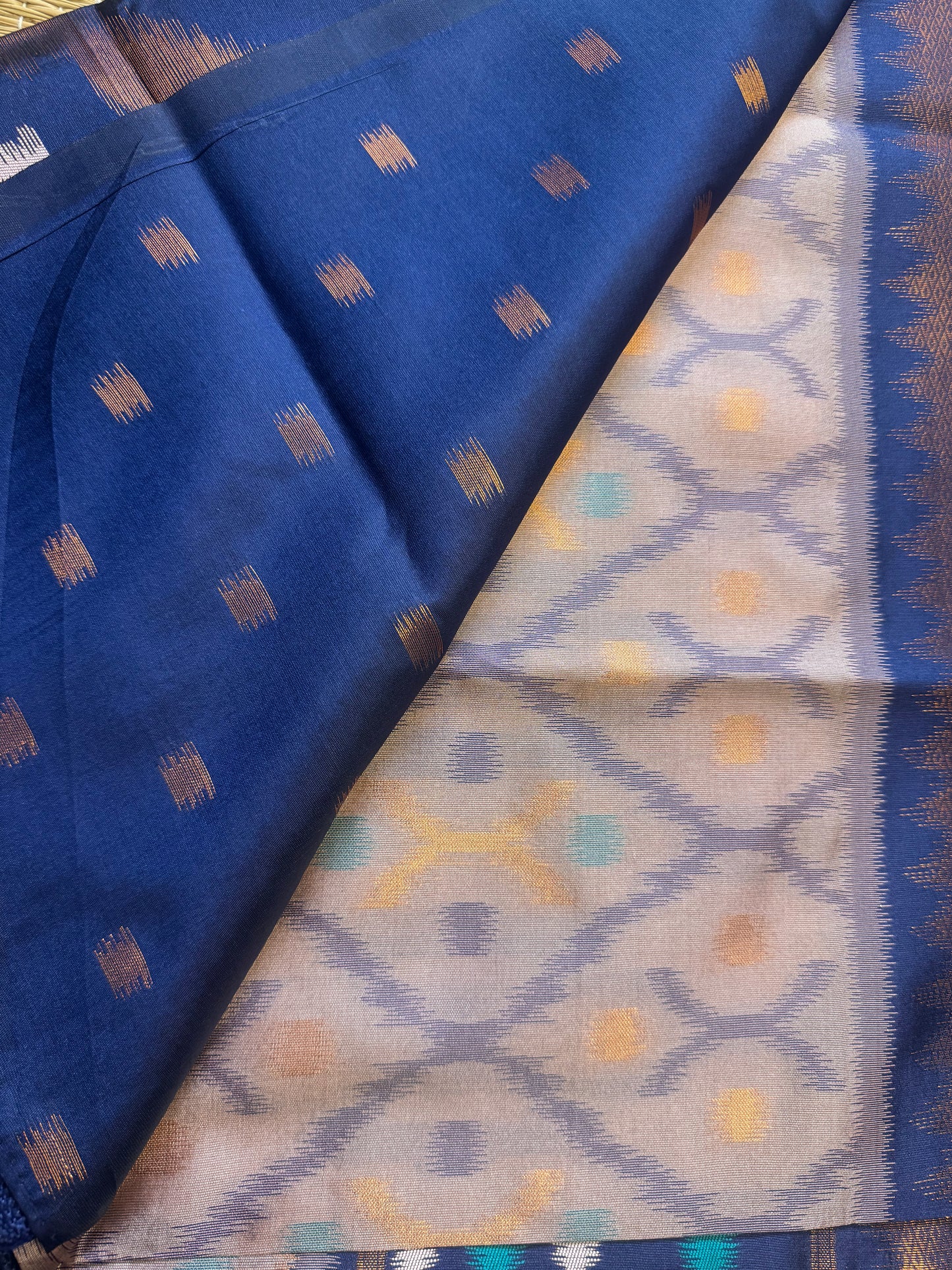 Pastel Pink with blue Soft Silk Ikat Saree