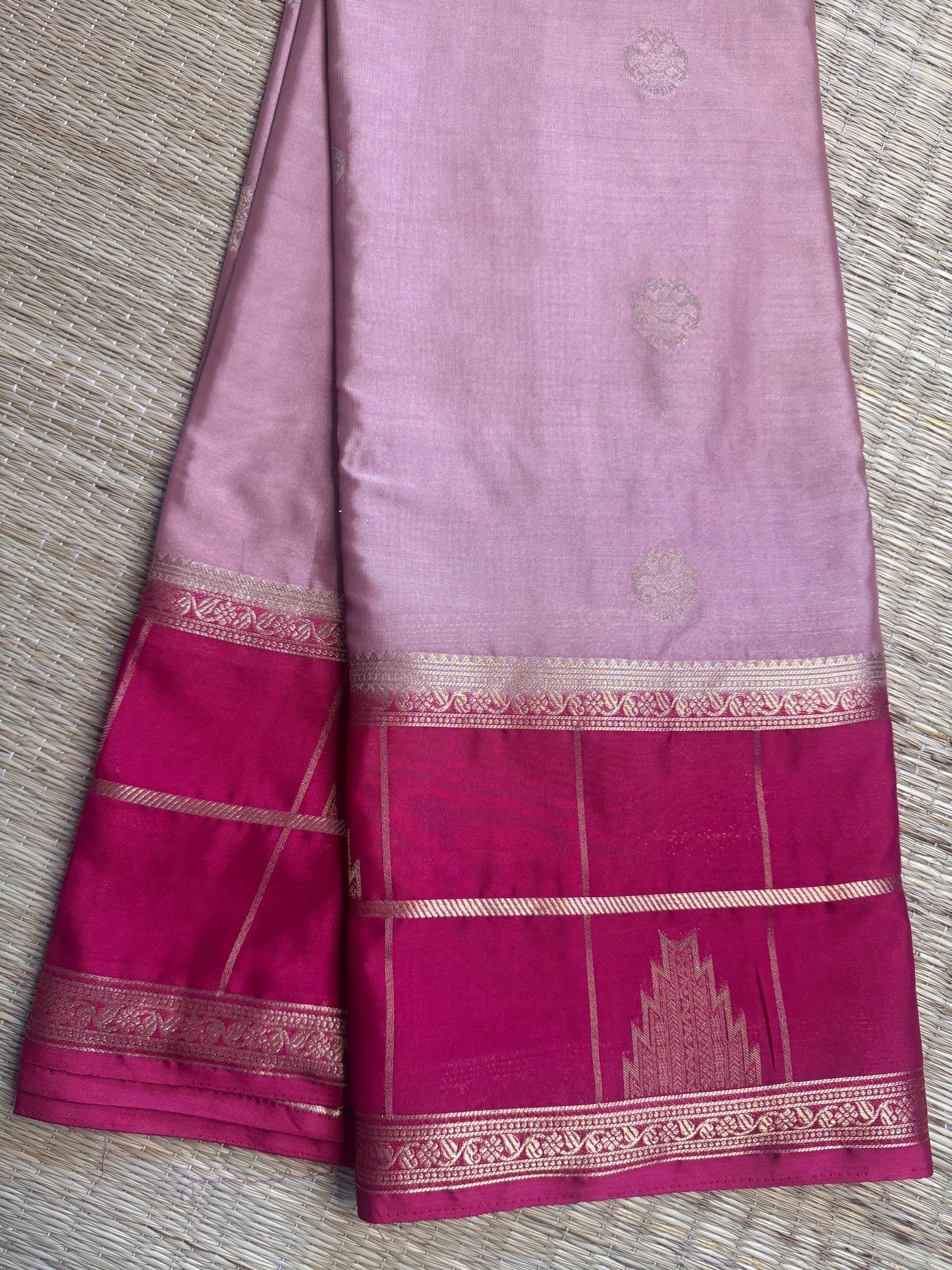 Pink Temple Gandaberunda Semi Crepe Silk