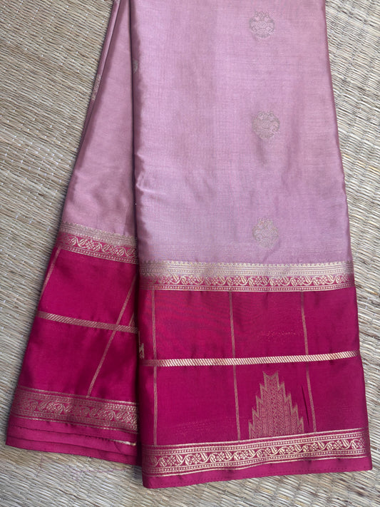 Pink Temple Gandaberunda Semi Crepe Silk