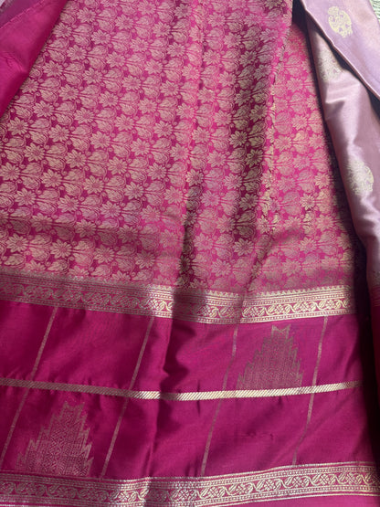 Pink Temple Gandaberunda Semi Crepe Silk
