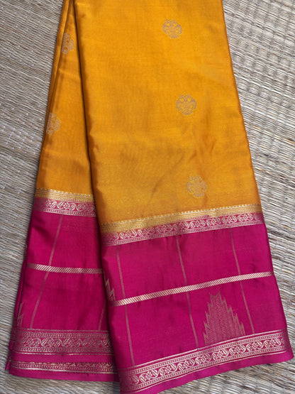 Yellow Temple Gandaberunda Semi Crepe Silk